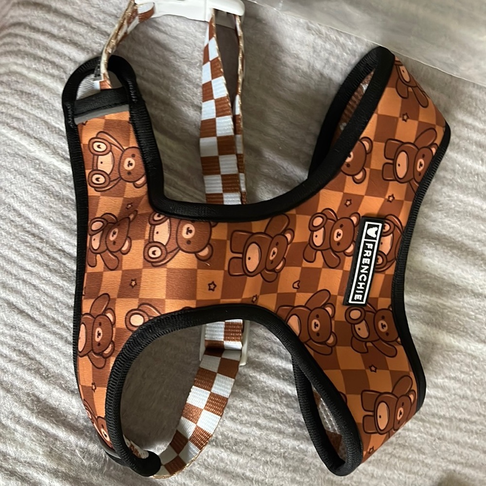 Frenchie duo reversible Harness - teddy bear + checkers - size large